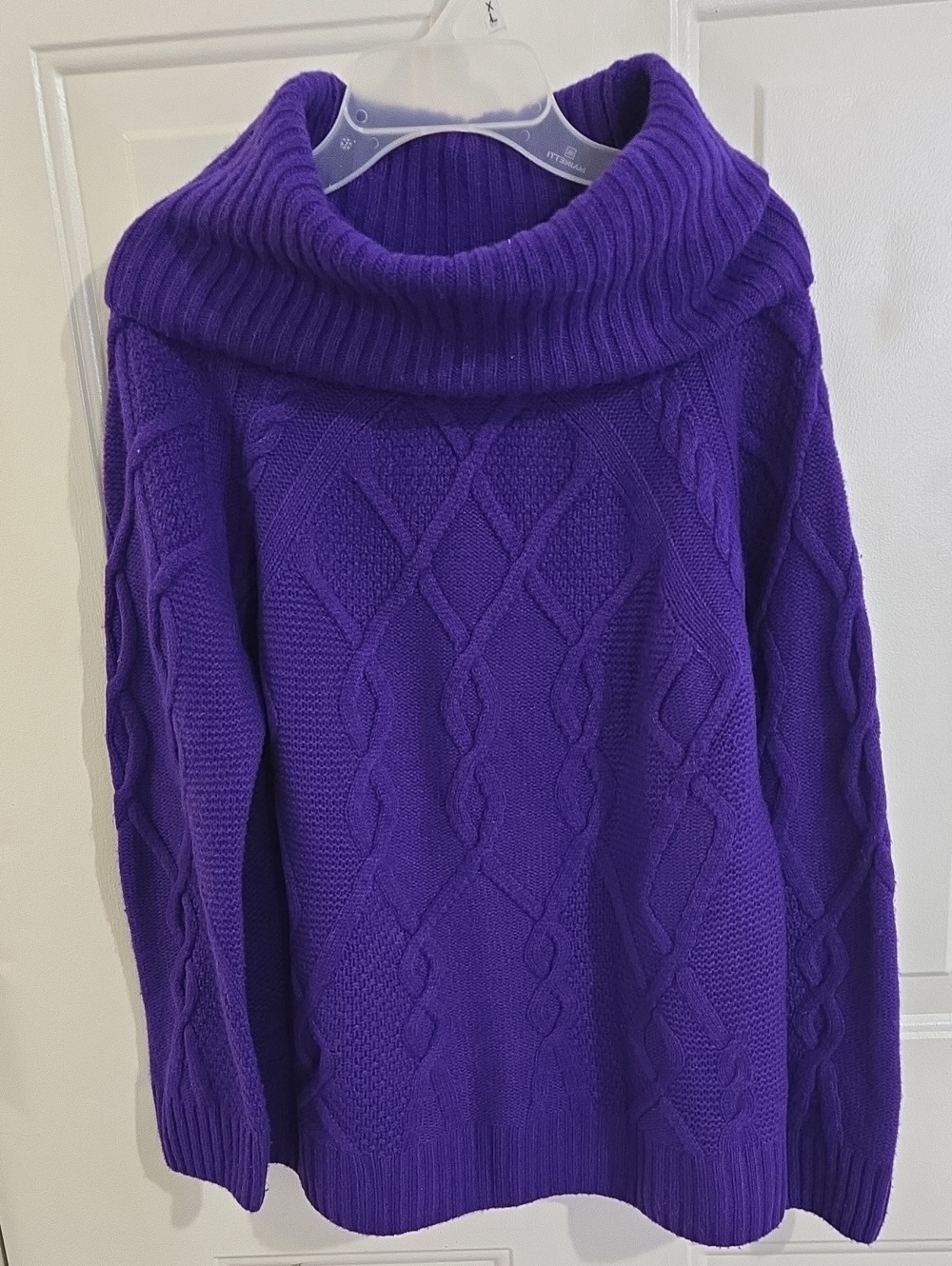 Talbots Merino Wool Blend Cable Knit Sweater Tunic Purple Cowl Neck M Fall Cozy
